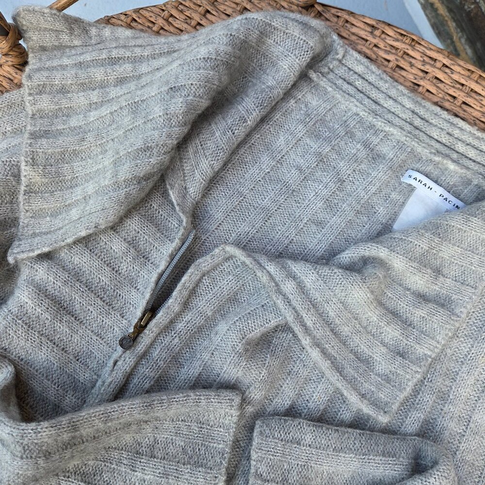 Sarah Pacini Light Gray Ribbed Zip-Front Cardigan Sweater - Picture 7 of 8